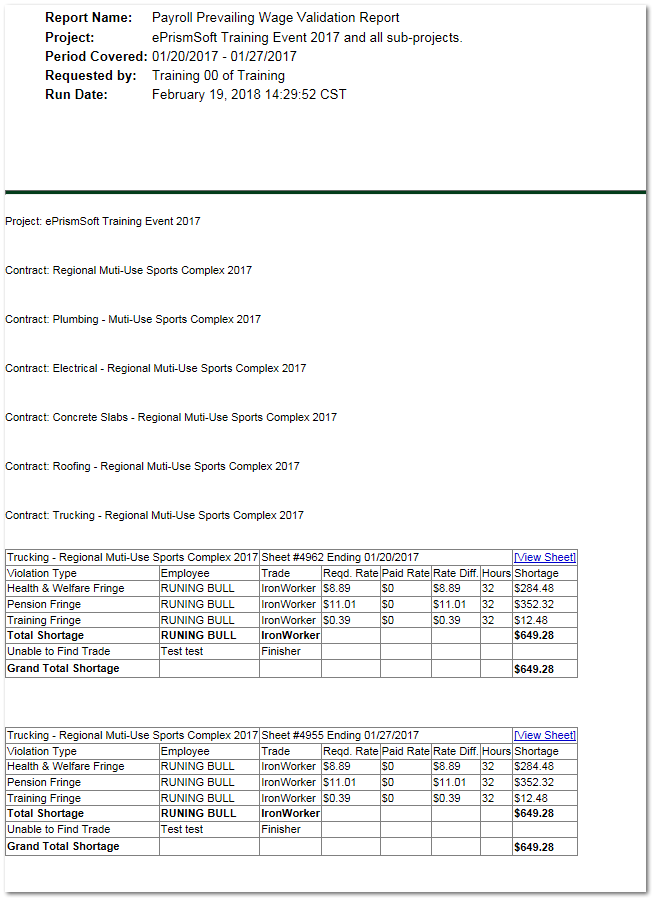 Prevailing Wage Validation Report