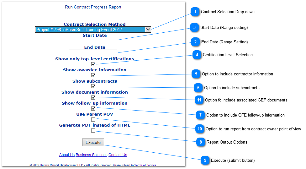 Contract Progress Setup Screen