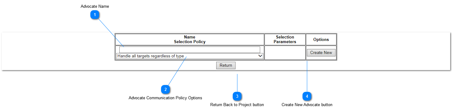 Layout of Advocates Creation Screen