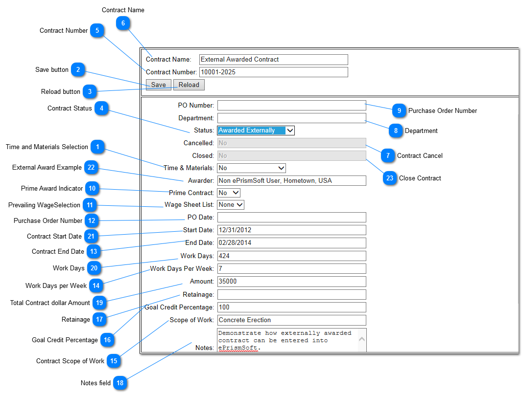  Data Input:  Contract Screen