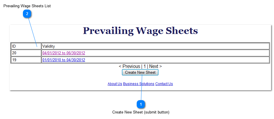 Prevailing Wage Sheets